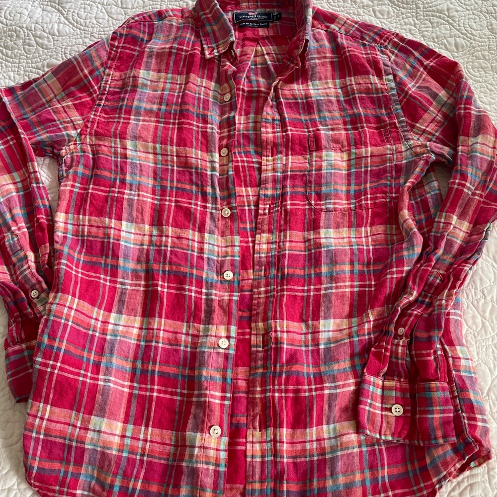 Vineyard Vines Plaid Linen Slim fit Murray. Small